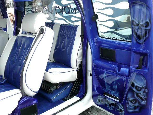 crazy car, interior, automobile, auto show, vehicle, crazy, transportation, blue interior. 9 points on mobile detailing hiring and training that matter