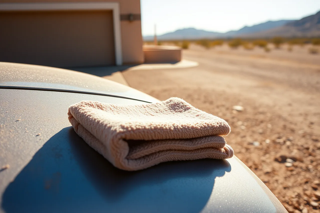 Detailer spraying waterless wash on dusty car panel and wiping with microfiber (A guide to EPA wash-water rules for mobile detailing in Phoenix and Las Vegas)