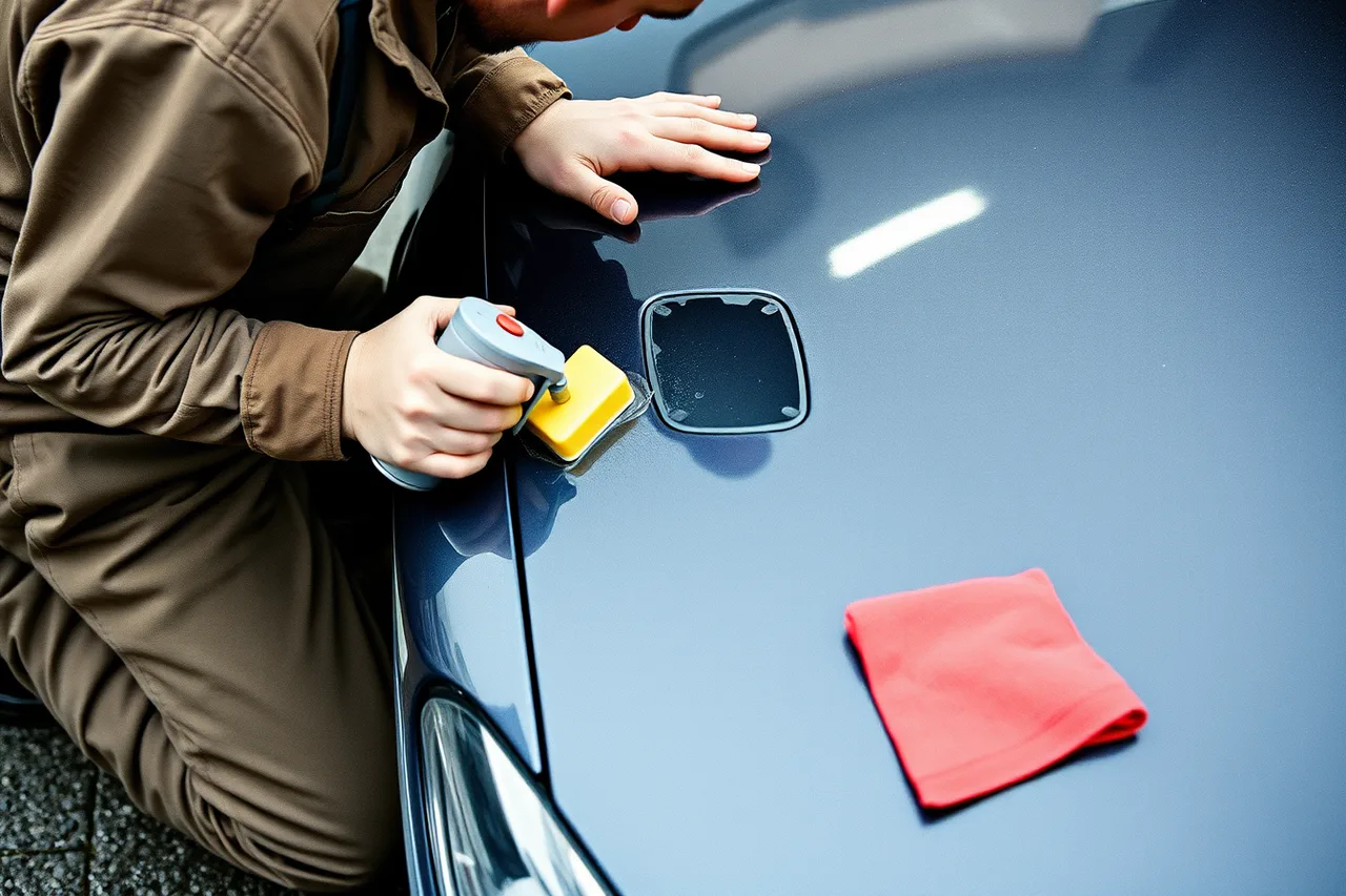 Detailer using clay bar on car hood during decontamination (How to Price Ceramic Coating Packages for Mobile Detailing)